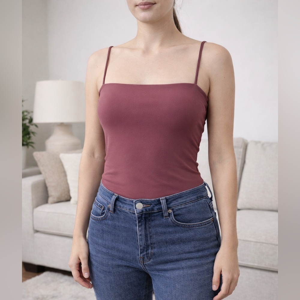 Fashion Nova Women’s Mauve Pink Fitted Bodysuit Spaghetti Strap Size Small